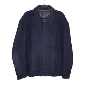 Paul Fredrick Men's 3XL Navy Blue Felted Lambswool Cashmere Zip-Up Lined Coat